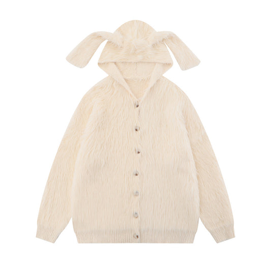 Long Ear Hooded Sweater Coat For Men