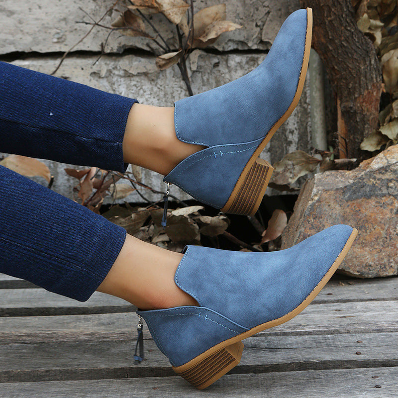 Women's Chunky Heel Zipper Back Women's Ankle Boots