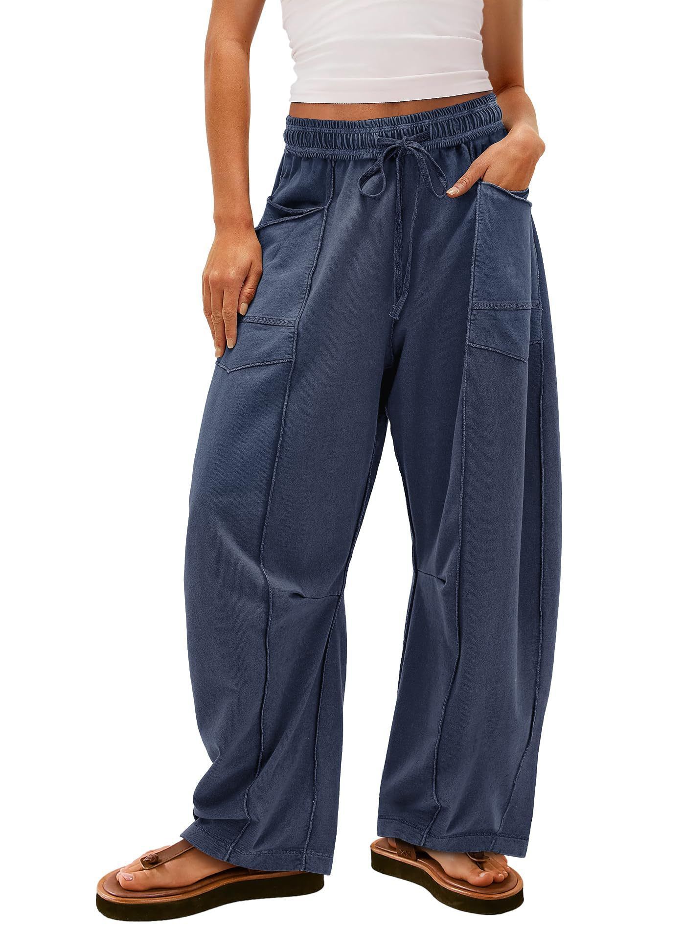 Casual Summer Wide Leg Drawstring Waist Casual Pants