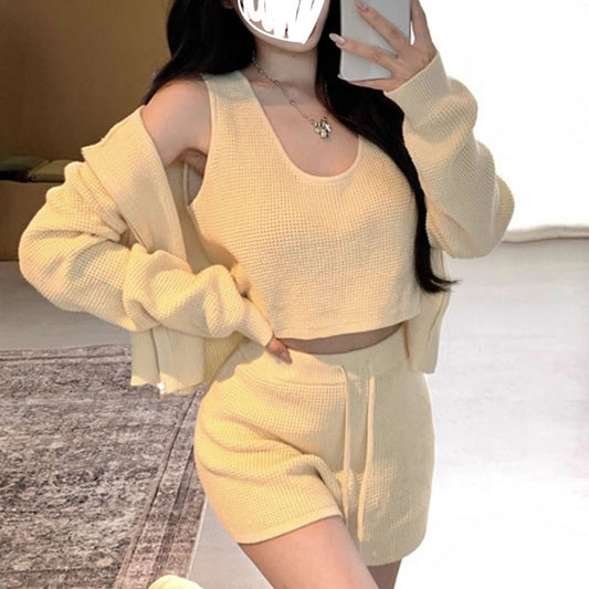Lazy Style Design Knitted Sleeveless Hooded Cardigan For Women