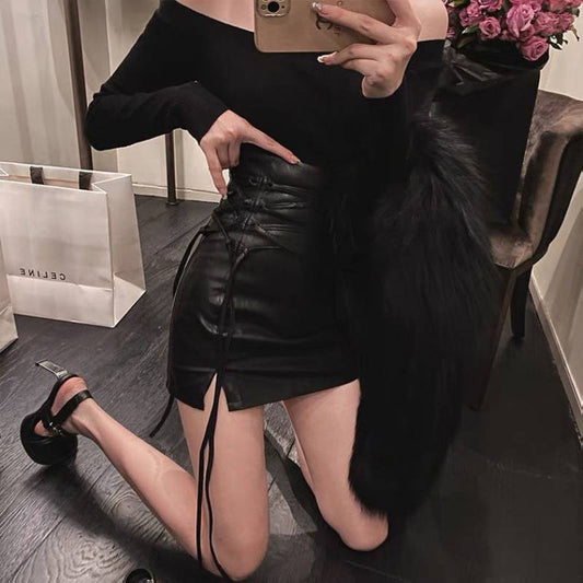 Spring And Autumn New Black Lace Skirt