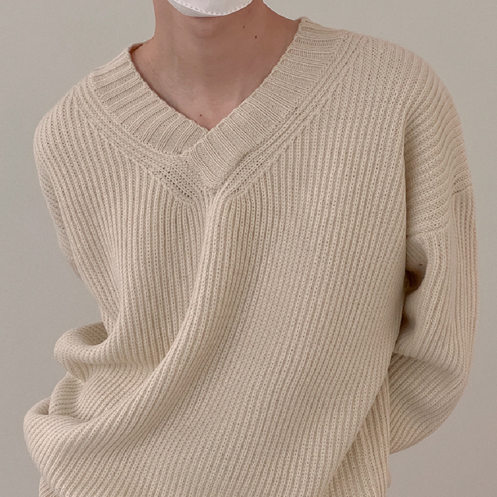 Mode V-hals Sweater Til Mænd Med Lange Ærmer