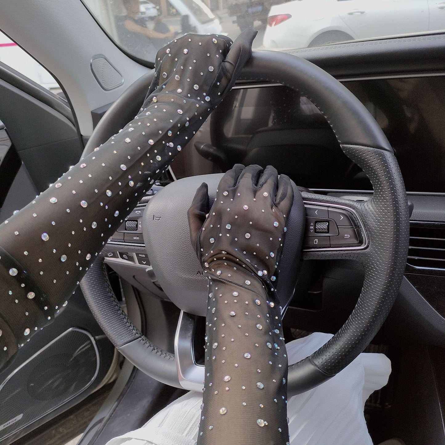 Halloween Dress Cosplay Rhinestone Lace Mesh Gloves