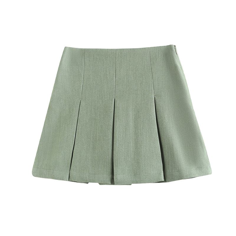European And American Style High Waisted Wide Pleated Pants Skirt