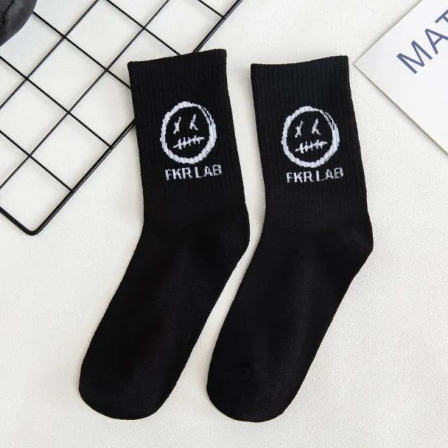 Emoji-filled Cotton Black-and-white Instagram-style Cartoon Hip-hop Quirky Long Socks For Couples