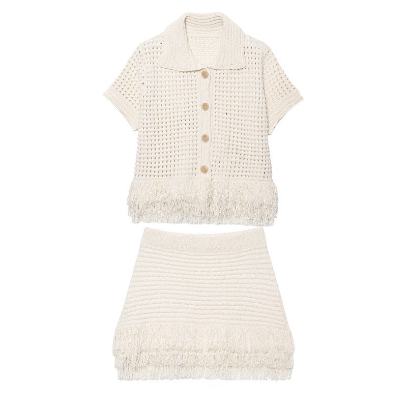 Women's Lapel Long Sleeve Knitted Coat Skirt