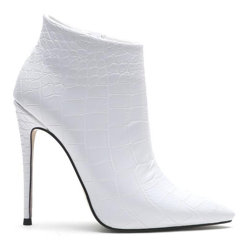 Retro Stone Pattern Nude Boots Fashion Thin Pointed Ankle
