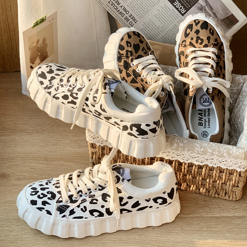 Leopard Print Canvas Shoes Female Korean Ins Style Student Wild Big