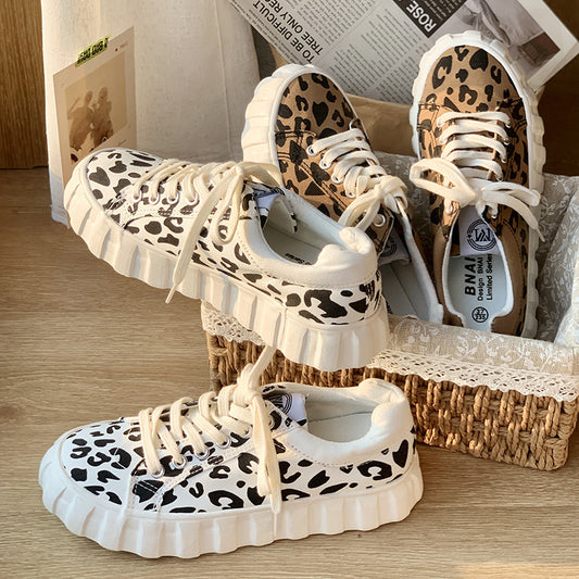 Leopard Print Canvas Shoes Female Korean Ins Style Student Wild Big