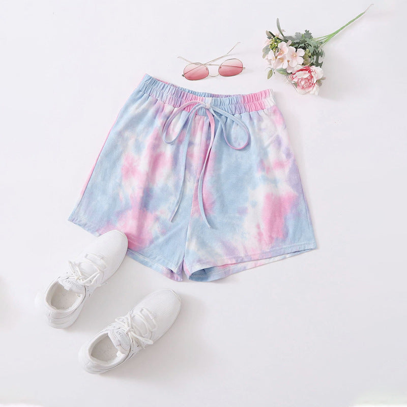 Fashionable Smudge Elastic Waist Casual Shorts