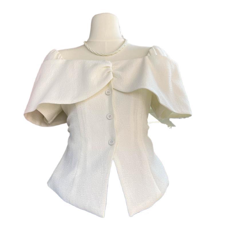 French Style Off-shoulder Off-shoulder Waist Petite Top