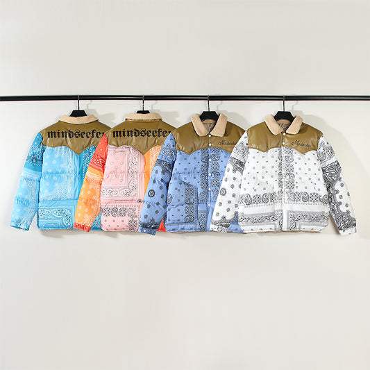 Color Stitching Cashew Flower Quilted Jacket Men