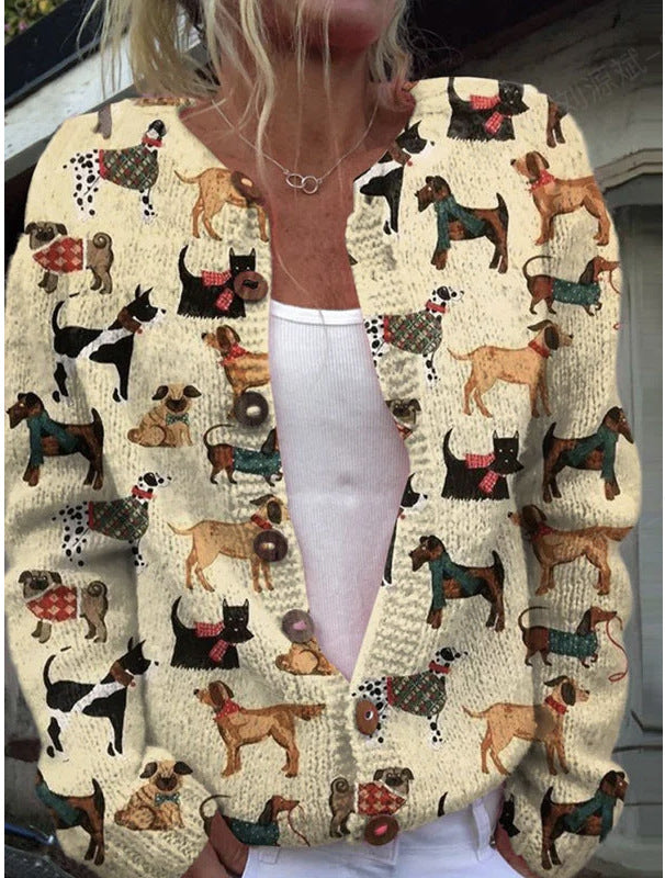 3D Digital Print Cardigan Strikket Frakke Damebeklædning