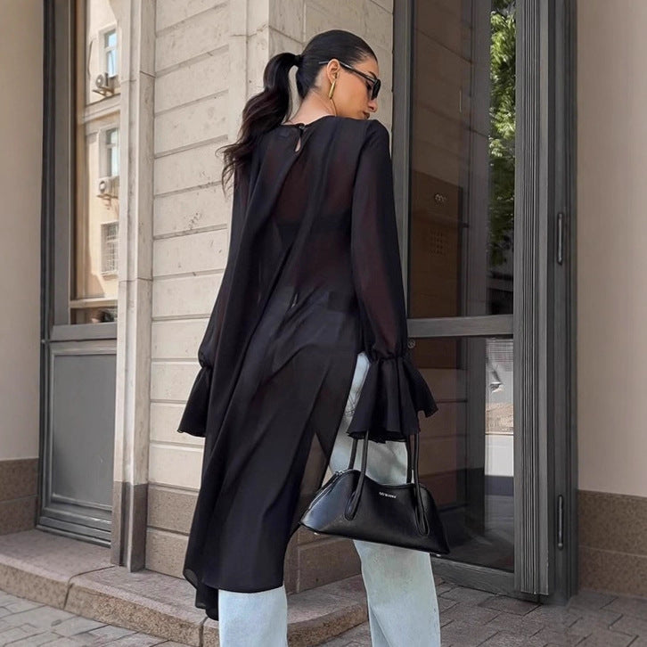 Dark Style Chiffon Top Loose Long Women's Clothing