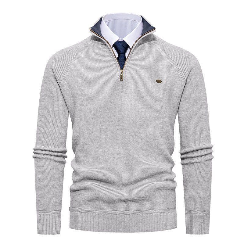 Men's Half-Zip Stand Collar Solid Color Casual Knit Sweater