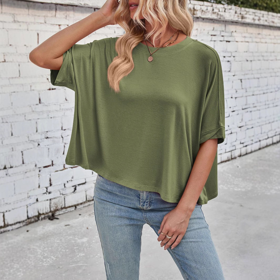 Women's Oversized Batwing Sleeve Twisted Short-sleeved T-shirt
