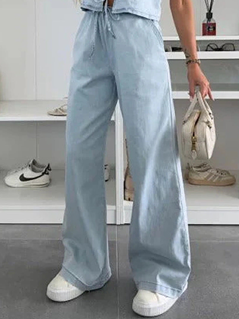 Lace-up Wide-leg Jeans Fashion Denim Set Womens