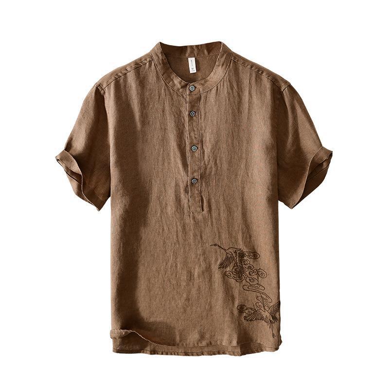 National broderet åndbar ensfarvet kortærmet t-shirt til mænd