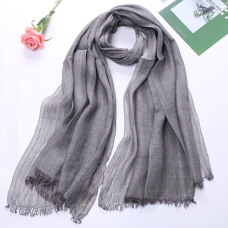 Popular Cotton And Linen Tie-dye Monochrome Women's Pleated Breathable Scarf