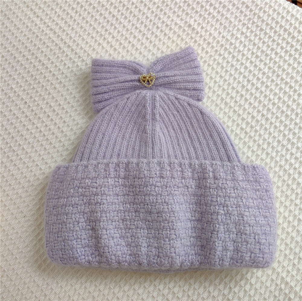 Sweet And Cute Bowknot Rabbit Hair Knitted Hat