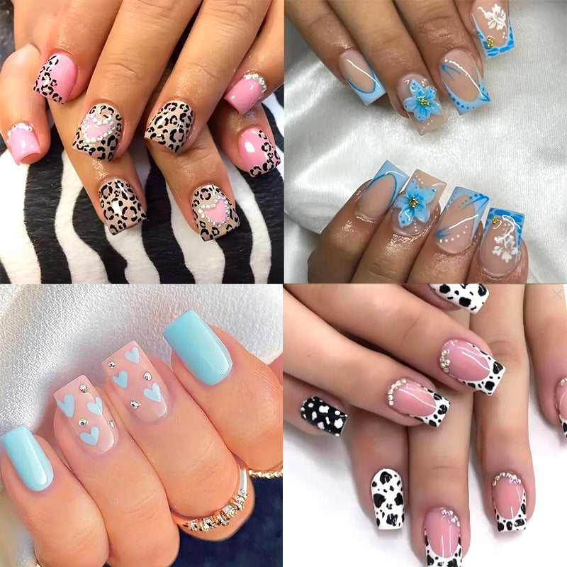 Nail Art High Fashion Simple Rhinestone Butterfly Flower Cow Wear Nail 24 Pieces
