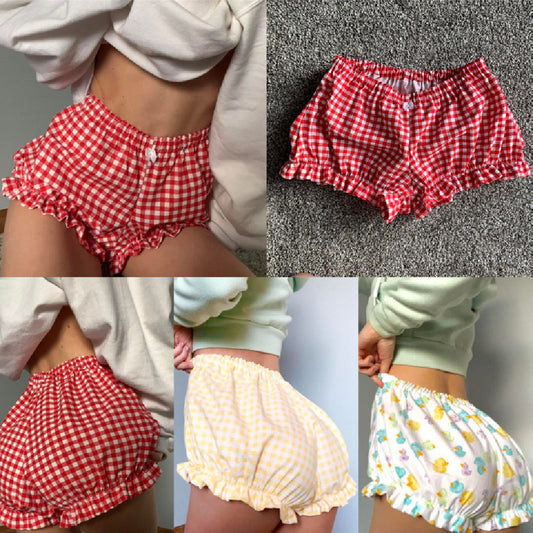 European And American Small Bowknot Plaid Shorts