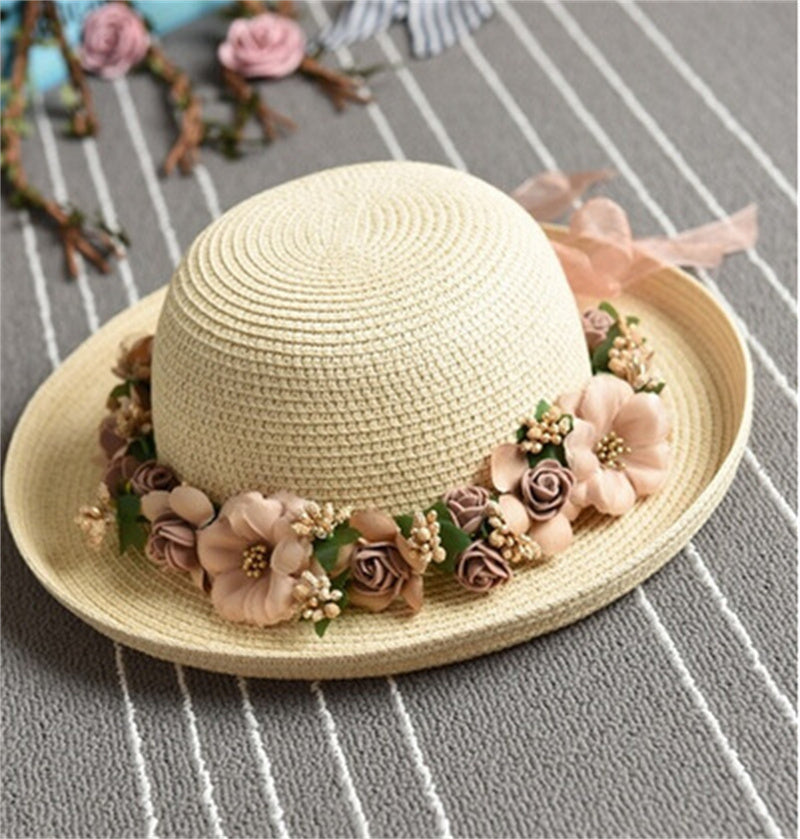 Women's Hand Flanged Fake Garland Visor Hat