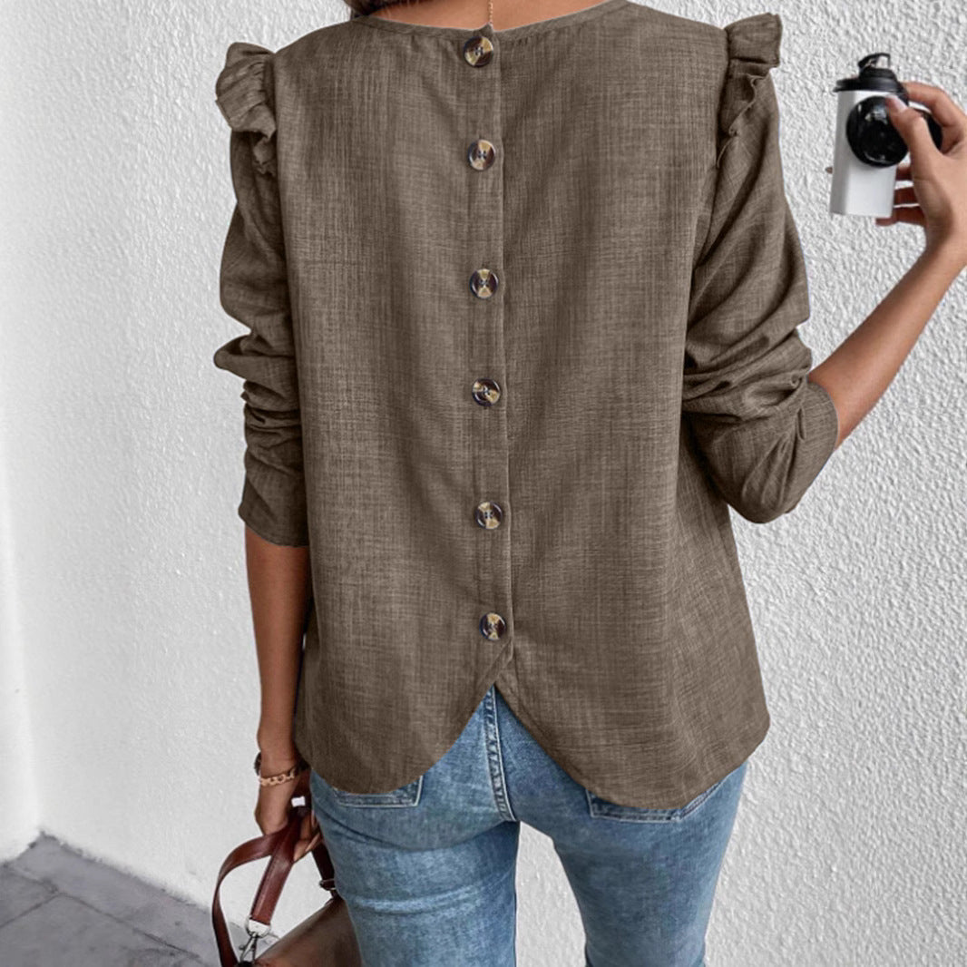 Long Sleeve Solid Color Back Single-breasted Fashion