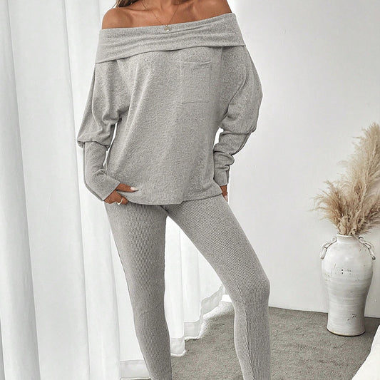 Stylish Casual Lace-up Off-shoulder Athletic Pants With Matching Long Top