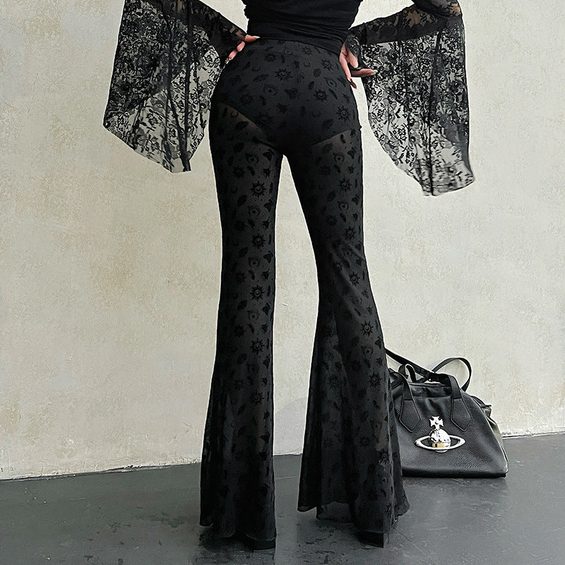 High Waist Lace Print New Casual Trousers Straight
