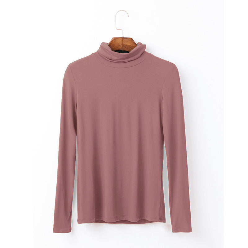 Oversize Women's Long Sleeved T-shirt Solid Color High Collar Modal Undercoat