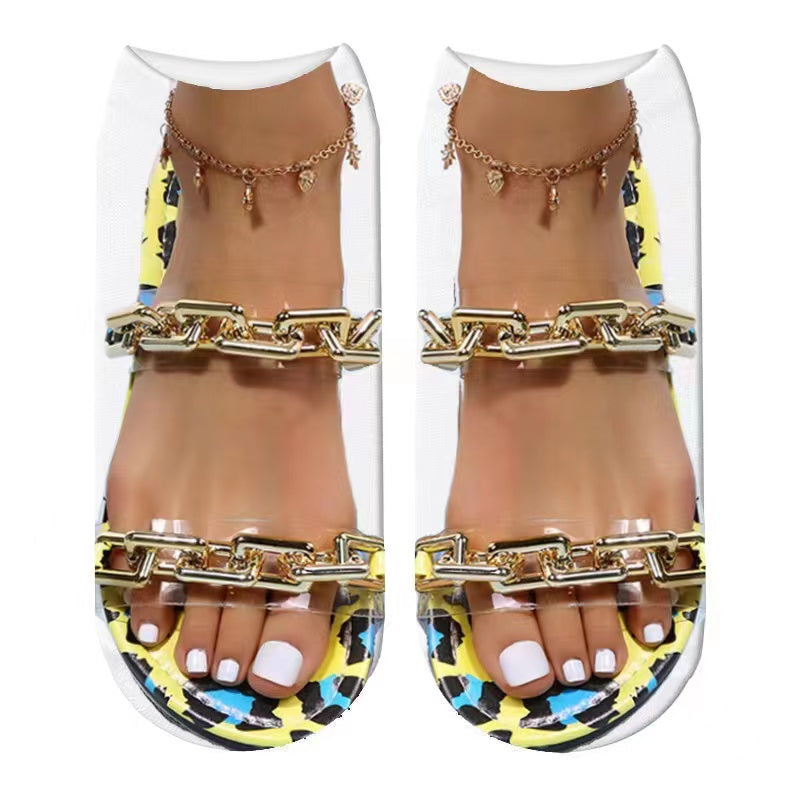 Women's Fashion Simple Flip-flop Print Socks