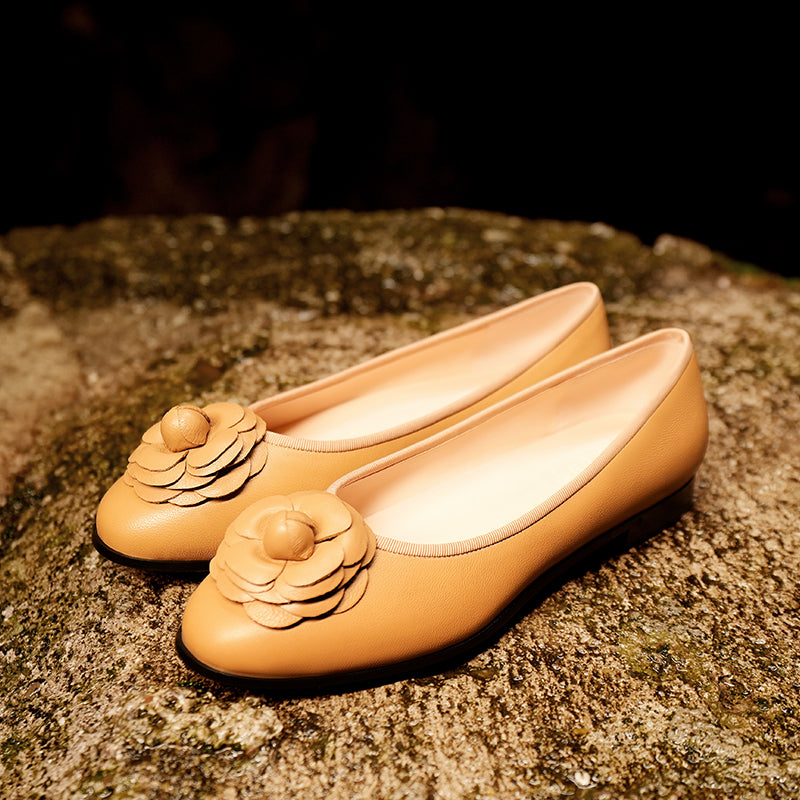 Flat Bottom Round Head Genuine Leather Pumps Female Comfortable Low Heel