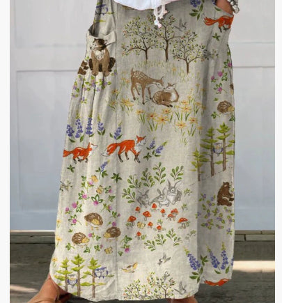 Independent Printed Skirt With Pockets
