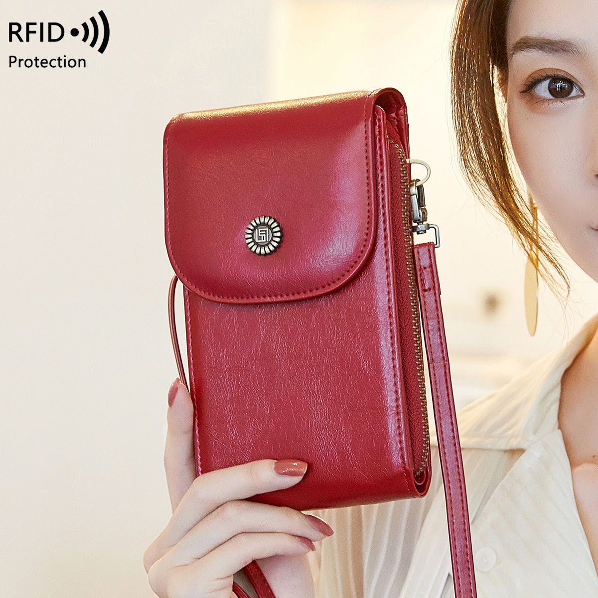 Anti-magnetic Phone Bag Retro Wax Leather Phone Case