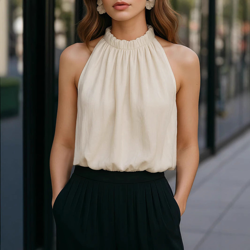 Womens Halterneck Sleeveless Tank Top With Off-the-Shoulder Straps