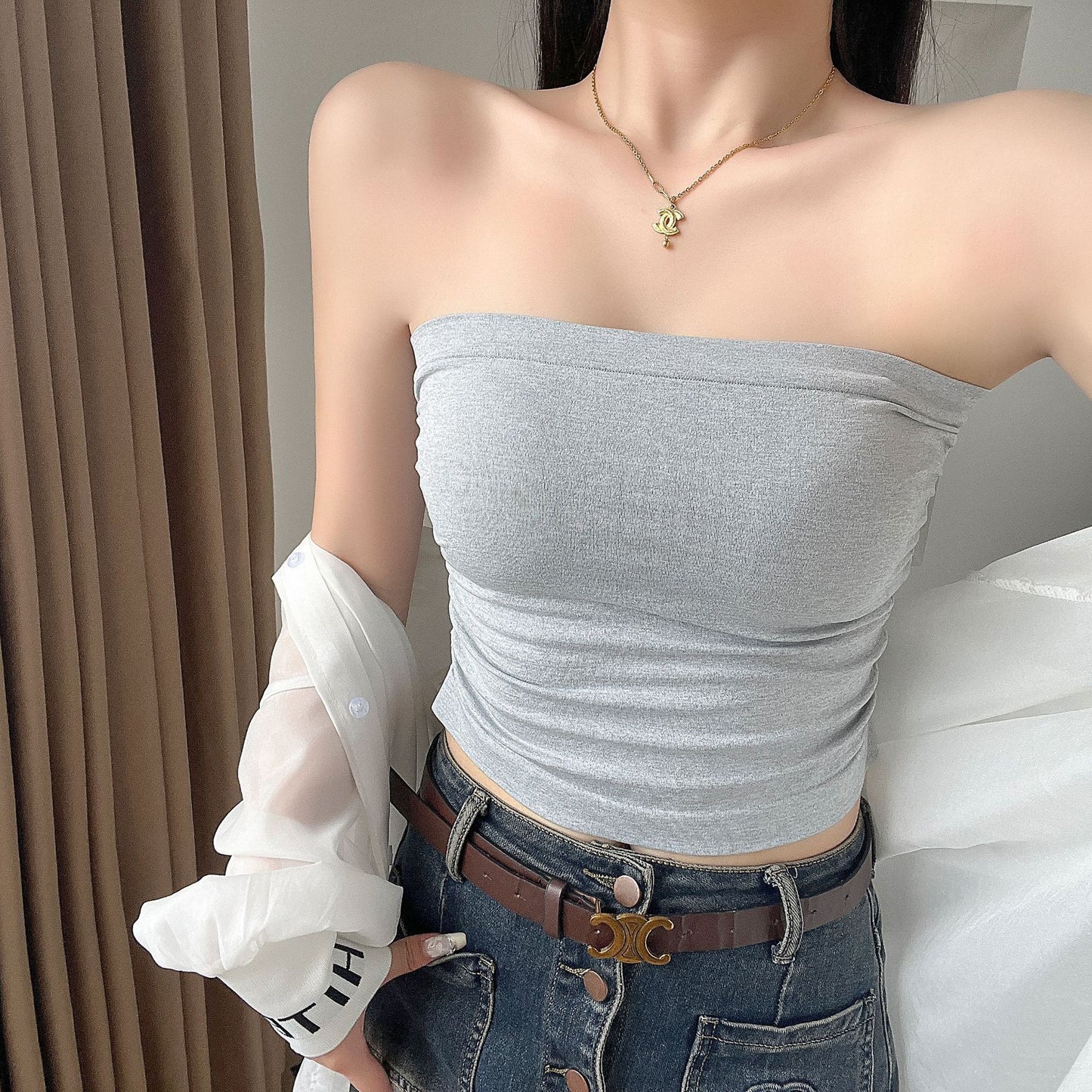 Strapless Bustier Vest With A Fashionable Open-back Design