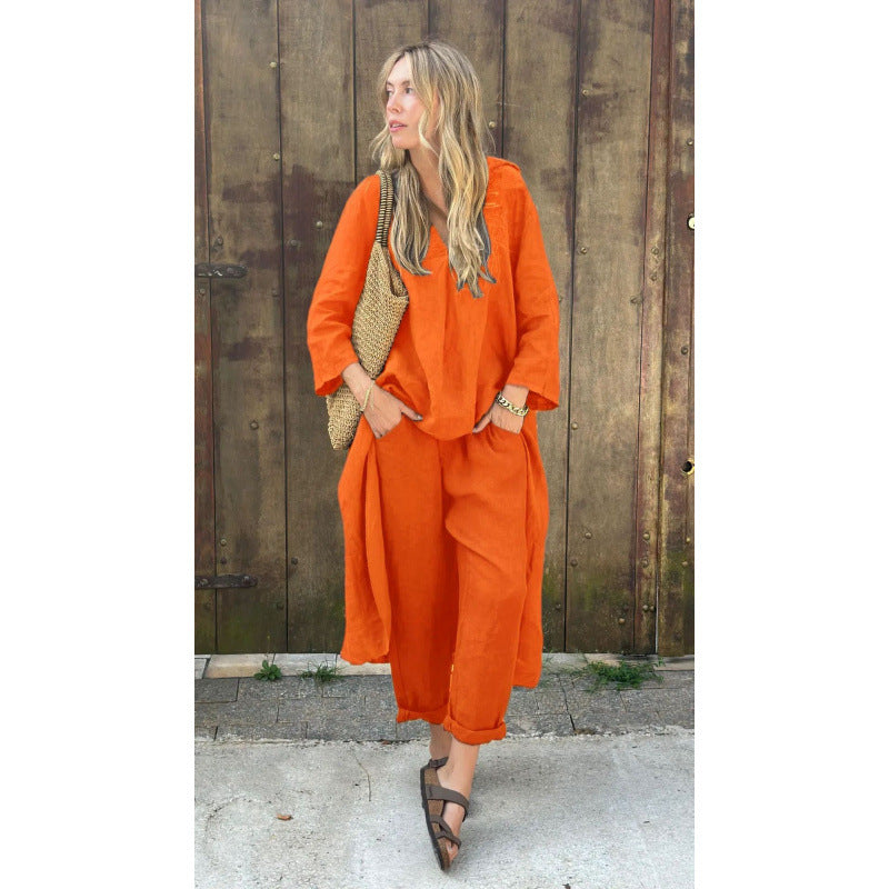 Shirt And High-waisted Loose-fitting Pants Workwear Set