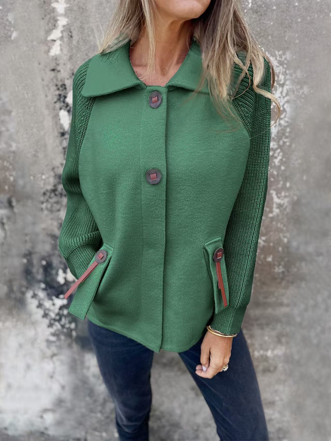 Casual Polo Collar Fashion Pocket Cuff Stitching Jacket Coat