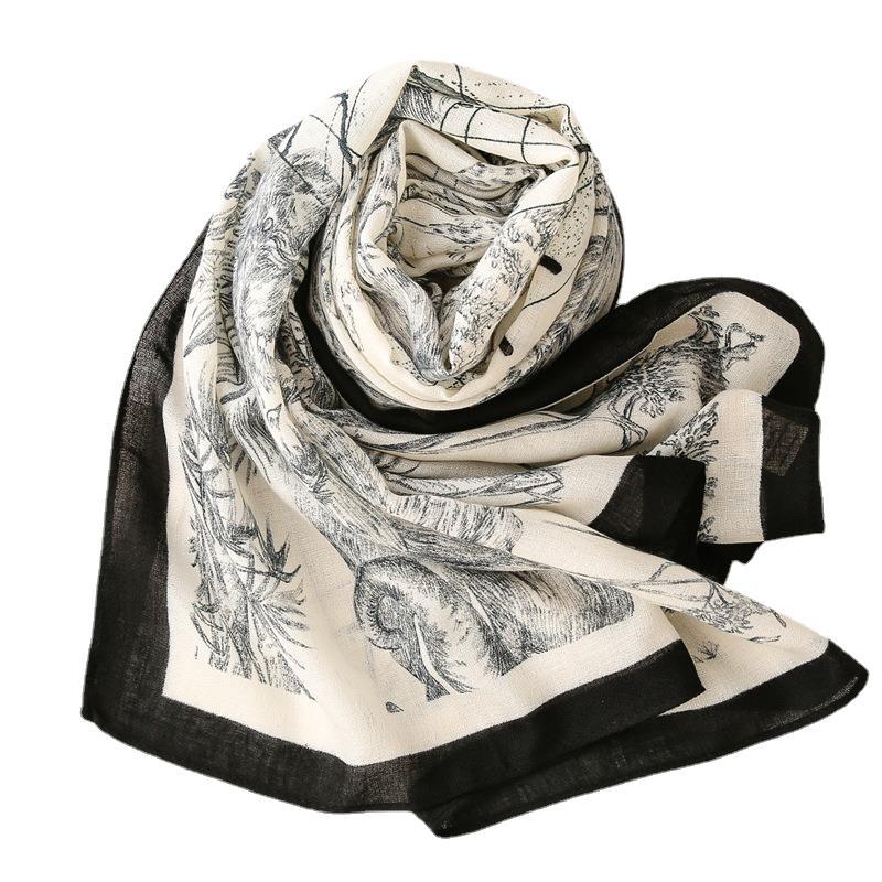 Fashion Print Dual-purpose Cotton And Linen Feel Scarf