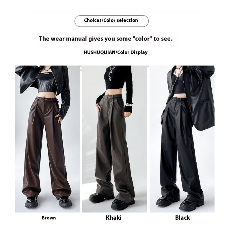 Personalized Fashion Narrow Straight Slim PU Suit Leather Pants