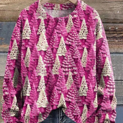 Christmas Round Neck Sweater 3D Digital Printed Loose Long Sleeves