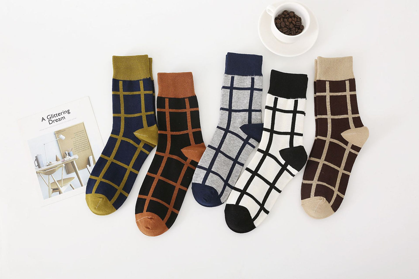 Chessboard Plaid Pattern Middle Tube Cotton Socks