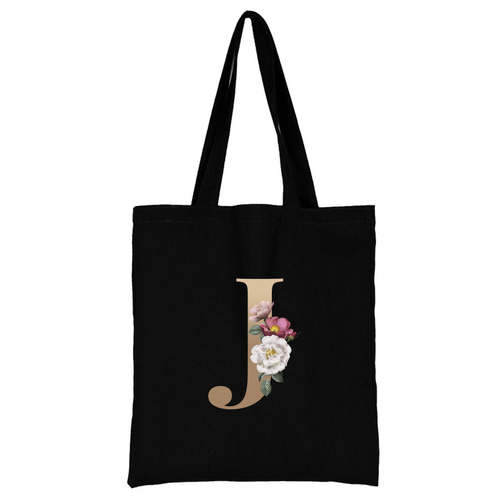 English Alphabet Flower Printed Canvas Bag