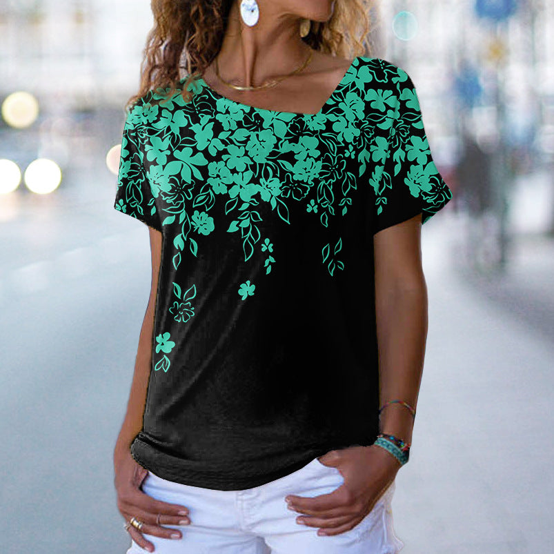 Fashion Casual Women's Asymmetric Diagonal Collar T-shirt