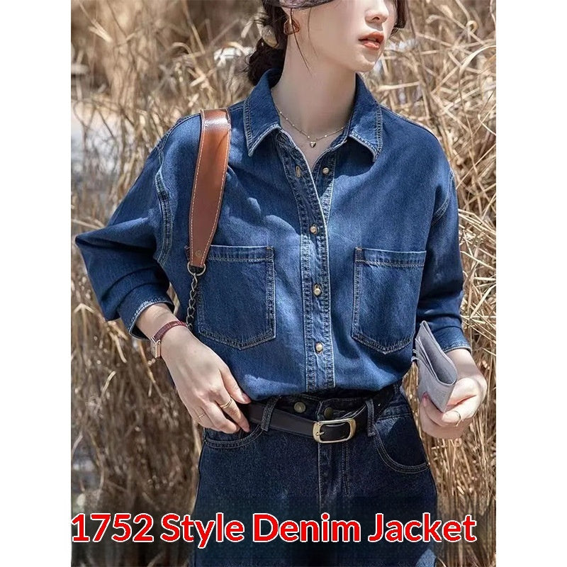 Vintage Straight-shoulder Denim Shirt With Long Sleeves For Layering