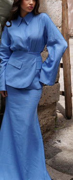 Elegant And Fashionable Three-piece Set Featuring A Collared Long Skirt