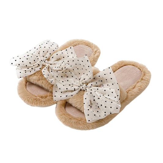 Bow Opening Cotton Slippers Color Matching Home