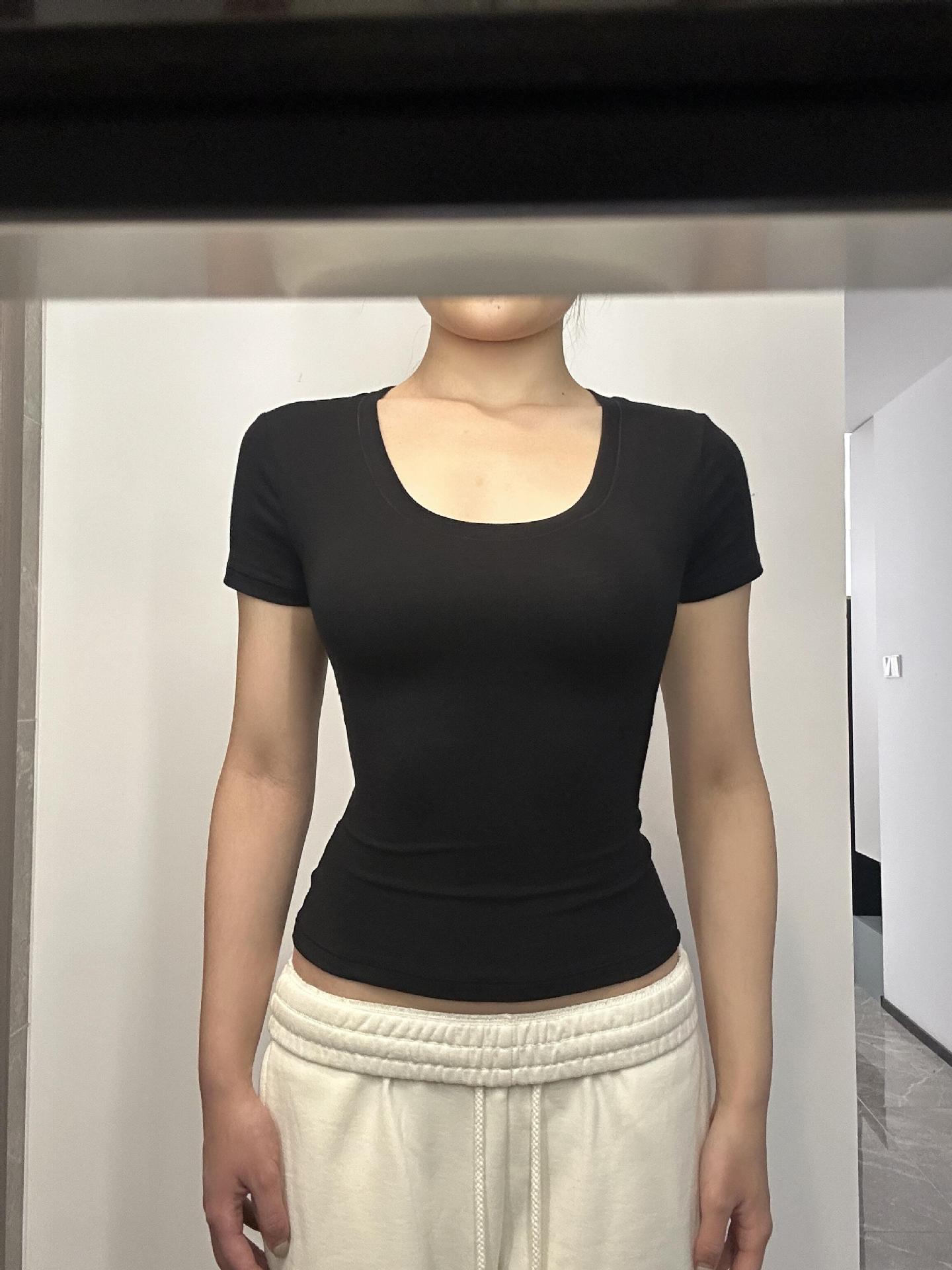American Hot Girl U-collar Tight Waist Sports Shoulder Short Sleeve