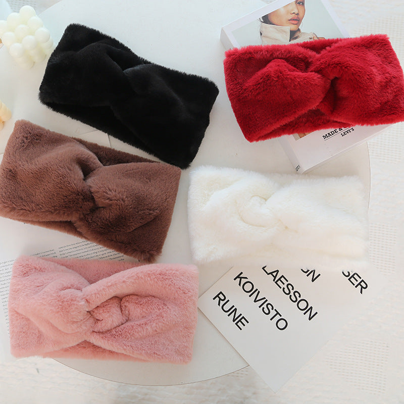 Warmth Elastic Knotted Sports Headband Plush Wide Headband Headscarf Women